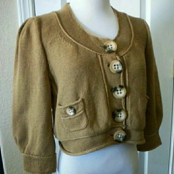 ANNE KLEIN CROP CARDIGAN TAN CAMEL 3/4 SLEEVE MEDIUM  WOMENS - Picture 4 of 8